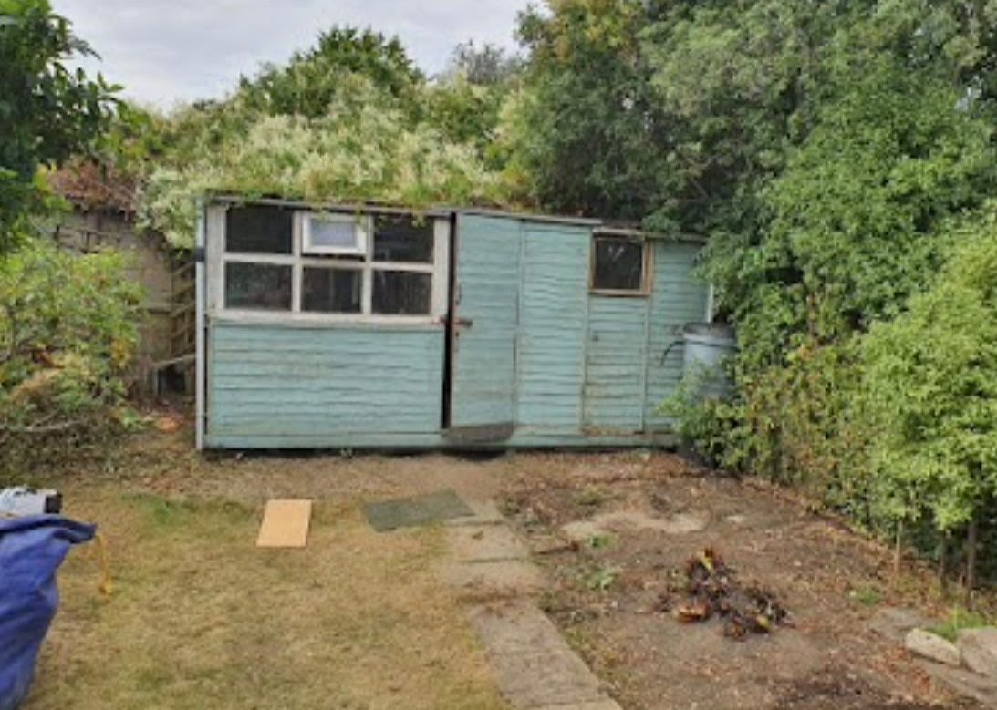 Old garden shed before shed demolition in Wimborne, Dorset