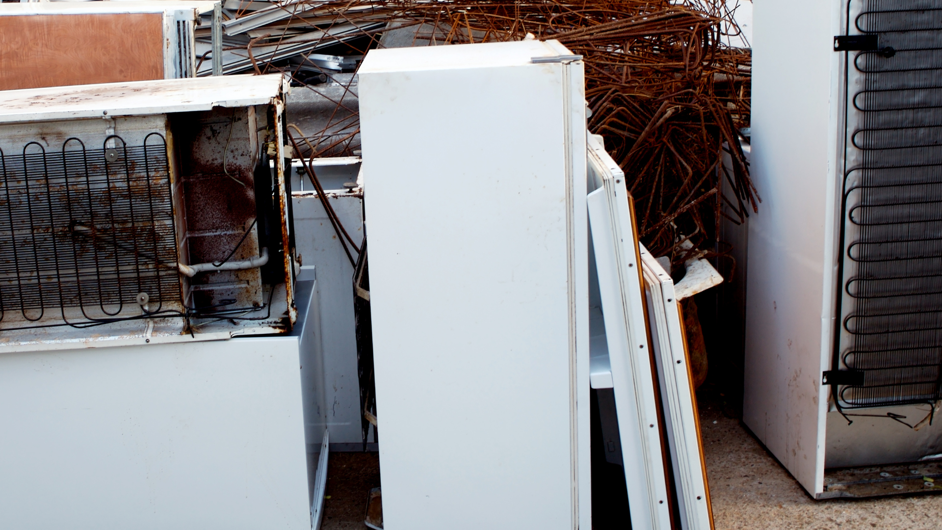 Old fridges and freezers awaiting white goods collection in Dorset